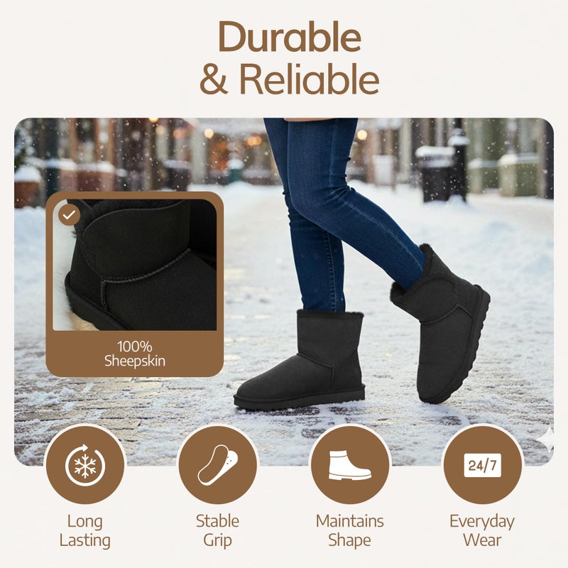 WaySoft Genuine Australia Sheepskin Snow Winter Boots for Women, Classic Water Resistance Shearling Boots Women (9, Black) - Image 3